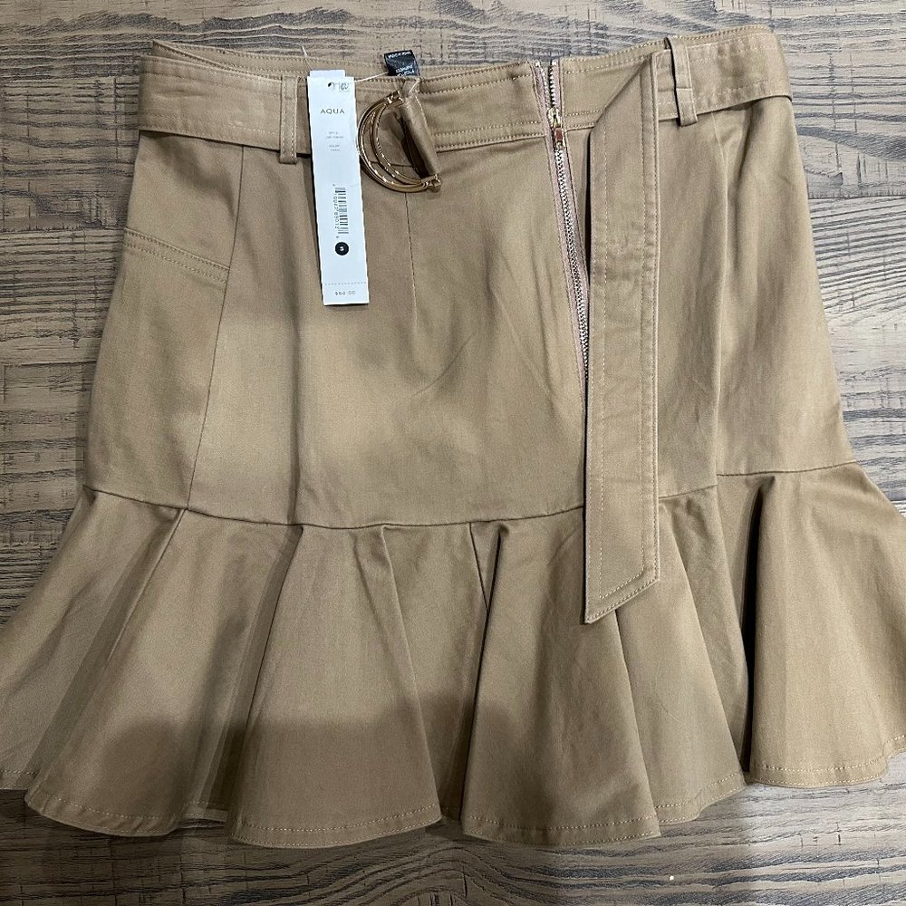 AQUA Khaki Pleated Mini Skirt